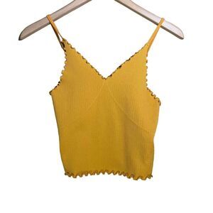 Sugar Rain V Neck Ribbed Ruffle Lettuce Trim Tank Top‎ Size S/M